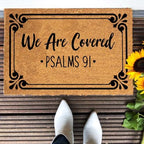 Funny Coir Doormat We Are Covered Psalms 91 Welcome Front Door Porch Patio Decor Doormats For The Entrance Way Outside Personalized Rugs with Heavy-Duty Back Non Slip Outdoor Mat 23.6 x 15.7 inch - Image 4