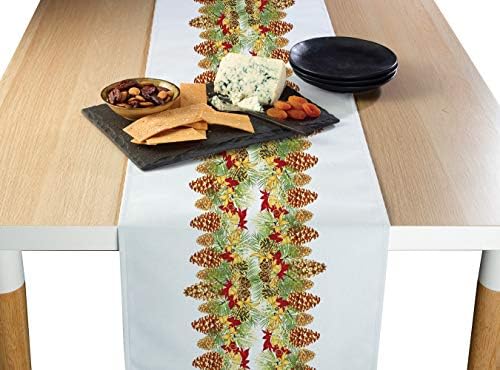 Christmas Table Runners | Pinecone Table Runner | Winter Decorations for Home | Festive Holiday Table Decor | Kitchen Dining Table Runner | Made in The USA | 14" x 108" Long by FabricTextileProductsInc