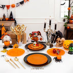 MirthMood 210PCS black and orange Plastic Plates,Black Disposable Plates - Image 2