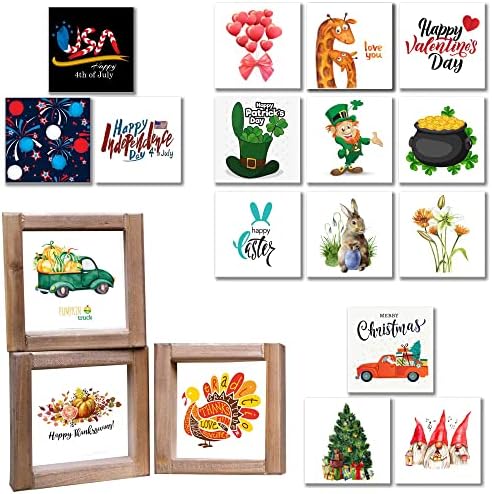 Farmhouse Summer Fall Winter Spring Interchangeable Wall Decor Set Large Tiered Tray Decor, Farmhouse Season Signs, 3 Wooden Frames 48 Signs Pictures,Festival Birthday Kids Bedroom Office Decorations by PENEPICO-SIMPLELIFE