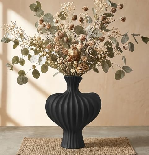 Ceramic Flower Vase Home Decor,11" Rustic Vintage Clay Black Heart Terracotta Vases Farmhouse Table Vases Living Room Decor Pottery Pots for Home Shelf Coffee Dining Desk Fireplace by dreamloom