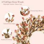 24in Fall Wreaths for Front Door Handcrafted Paper Flower Wreath - Image 4