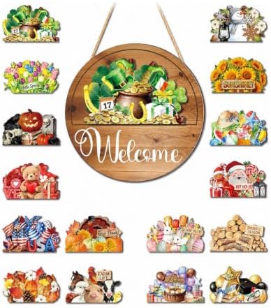 Interchangeable Welcome Sign for Front Door, Seasonal Wooden Door Decor by Unknown