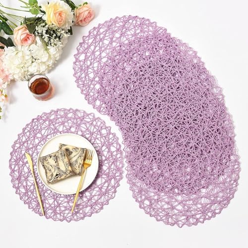 IcosaMro Round Woven Placemats Set of 12 for Dining Table, 15 Inches Paper Boho Decorative Circle Place Mats for Wedding Christmas Thanksgiving Day Holiday Dinner (Lavender) - Image 5
