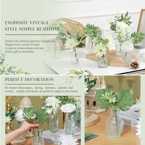 FoldTier 108 Pcs Artificial Flowers in Vase 96 Pcs Faux Greenery Stem Table Centerpiece Fake Plants Silk Roses Arrangement 12 Pcs Glass Vase Sets for Wedding Bathroom Home Dining Decor(Clear) - Image 5