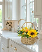 Sunflowers Artificial Flowers, Spring/Summer Flower Centerpieces for Tables Silk Flower Arrangements with Woven Basket Fake Sunflowers with Daisy & Lavender Dinner Table Centerpiece for Indoor Outdoor - Image 5