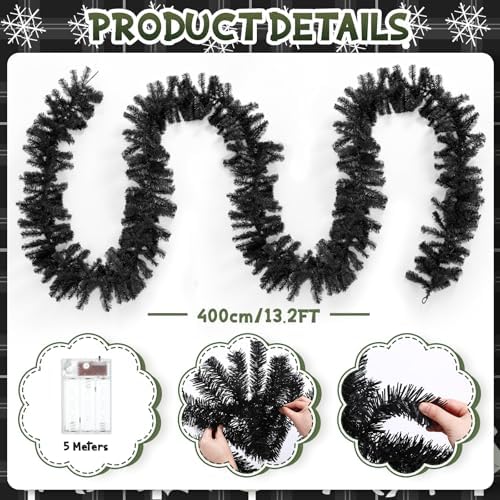 13.2 ft Canadian Pine Artificial Christmas Garland with LED Light, Black - Image 2