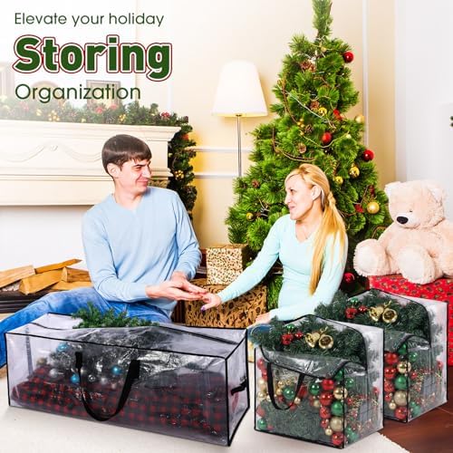Simgoing 5 Pack Christmas Storage Bags, 7.5 Ft Christmas Tree Large Bag and 4 Garland Wreath Containers Packing Tote Moving Bags with Handle Zipper Heavy Duty for Artificial Xmas Tree Wreath Garland - Image 2