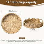 Round Wicker Scalloped Serving Tray with Handles - Seagrass Handwoven Trays,Water Hyacinth Tray for Home Decor and Living Room, Dining Table, Bathroom Organizing, 16.9" L x 16.9" W x 3.5" H - Image 3