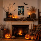 Vintage Metal Tin Sign Halloween Skeleton Witch Black Cat Pumpkin Vintage Wall Art for Porch Bar 8×12 Inches with Metal Frame - Image 5