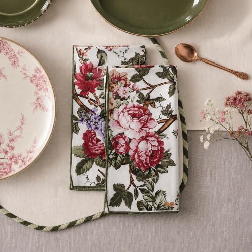 100% Cotton Printed Cloth Napkins Set of 6, 18x18 Inch Reusable Dinner Napkins, Soft Washable Floral Table Napkins for Dining, Parties & Hosting - Ivory Floral by Unknown