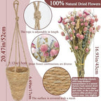 Front Door Basket Wreath Natural Dried Flower Bouquet Hanging Wicker Wall Basket Lavender Eucalyptus Globe Amaranth Handmade Wall Planter for Porch Boho Farmhouse Summer Fall Home Decor - Image 3