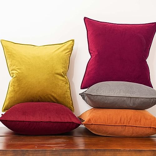 JUSPURBET 28x28 Velvet Decorative Throw Pillow Covers Set of 2,Burgundy - Image 2