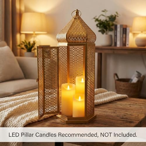 Vela Lanterns Decorative Indoor Gold Moroccan Floor Lantern, Extra Large - Image 4