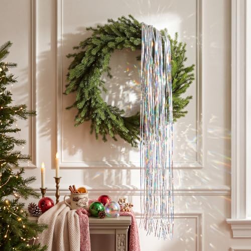 Norme 24 Inch Christmas Pine Wreath for Front Door,Silver Tinsel Tassel by Norme