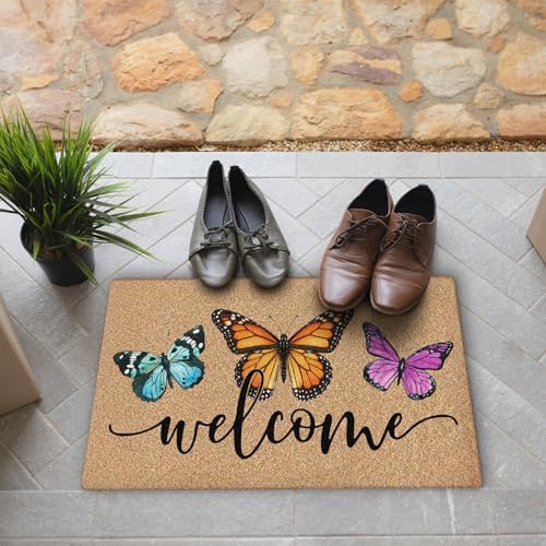 Butterfly Coco Coir Doormat Door Welcome Mat for Home Entrance Front Door, Summer Rustic Farmhouse Butterfly Welcome Floor Mats for Outdoor Outside Entryway 30x17 Inch - Image 5