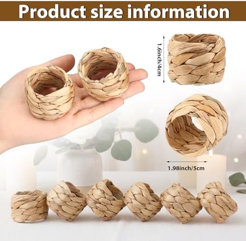 100 Pcs Woven Rattan Napkin Rings Bulk, Water Hyacinth Napkin Rings - Image 2