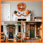 22" Fall Wreaths for Front Door Outside with Maple Leaves Pumpkin Red Sunflower Berries, Fall Decorations for Home,Artificial Autumn Door Wreath for Outside, Window, Wall, Thanksgiving Décor - Image 6