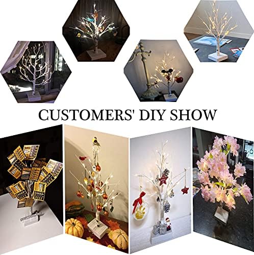 Hairui Pre-lit Tabletop Birch Tree with Timer 24LED 18IN Battery Operated for Christmas Father's Day Party Decoration 2 Sets - Image 5