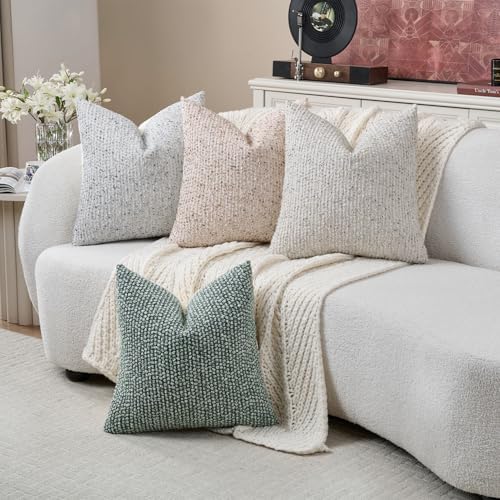 DEZENE Striped Throw Pillow Covers 20x20 Set of 2 Green Textured Boucle Chic Morden Boho Accent Farmhouse Square Decorative Couch Pillow Covers for Home Decor Bed Sofa Living Room - Image 7