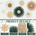 Chunful 7 Pcs Boho Wall Basket Decor Rattan Flower, Emerald Green - Image 3