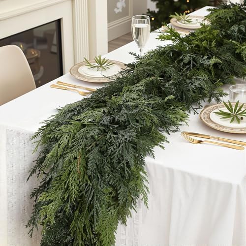 SHareconn 5.9FT Artificial Christmas Cedar Garland Decoration, Realistic Faux Cypress Greenery Garland for Winter Mantle Table Stairs Railing Fireplace Holiday Indoor Outdoor Decor, 5.9 FT - Image 7