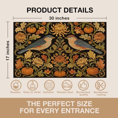 Fall Bird Pumpkin Faux Coco Coir Doormat Door Mat 17x30 Inch - Image 2