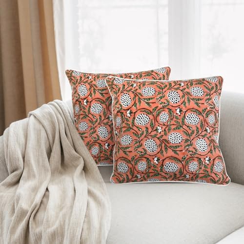 Ridhi Block Print Dark Salmon Pink Pillow Cover 18" x 18" (Pack of 2) Decorative Couch Pillows for Living Room, Chic Boho Cute Outdoor Pillows Covers Gifts for Spring, Easter and Valentine - Image 6