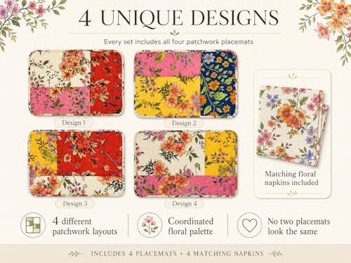 8-Piece Quilted Patchwork Placemats & Floral Napkins - Image 3
