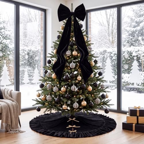Black Christmas Topper Bow 16x40 Tree Skirt 48" Decoration Set - Image 4