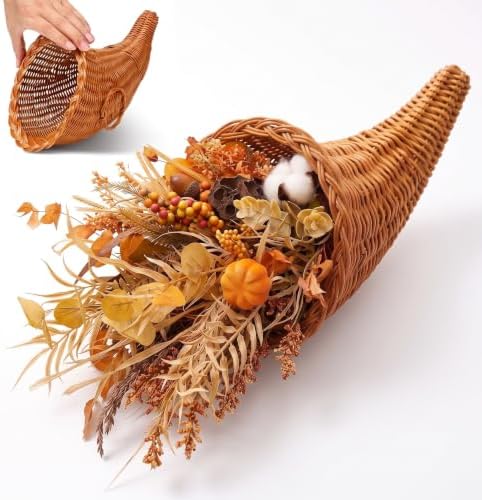 Funnymoom Fall Cornucopia Centerpiece Set with Leaves Pumpkin, Rustic by Funnymoom