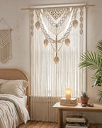 BECHAEO Boho Macrame Curtain with Leaves Tassels, 2PCS 39" x 79" White C - Image 3