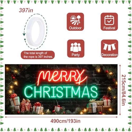 Neon Merry Christmas Garage Door Banner 7x16FT, Colorful Neon Holiday Sign for Christmas, Large Outdoor Xmas Decoration for Garage Doors - Image 4
