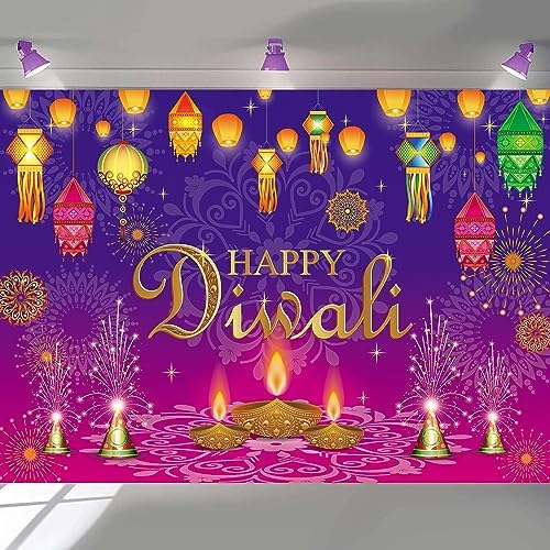 Happy Diwali Backdrop Burning Light Deepavali Diwali Photography Backdrop for Indian Festival of Lights Party Decoration Photo Background (8X6FT(94X70inch)) by BUTEN