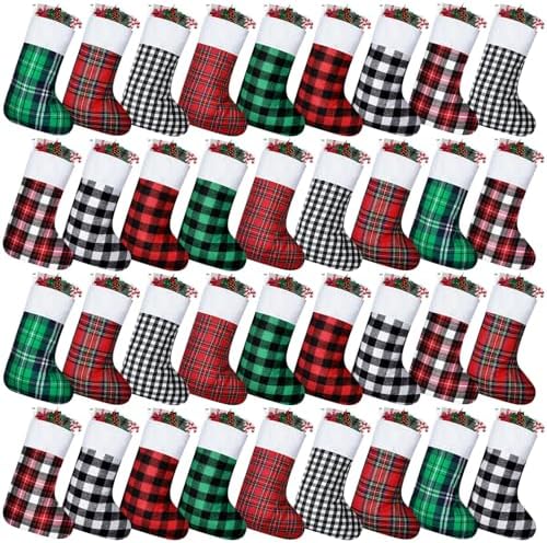 Skylety 36 Pcs Christmas Stockings Bulk Buffalo Plaid Xmas Tree Ornaments by Skylety