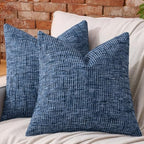 AmHoo Pack of 2 Chenille Textured Throw Pillow Cover, 500GSM Boho Farmhouse Decorative Couch Pillow Covers for Modern Home Decor Bed Sofa Living Room 20 x 20-Inch Dark Blue by AmHootextile