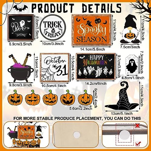 14 Pcs Halloween Tiered Tray Decor Set, Gnome Wood Table Signs (Cool) - Image 2