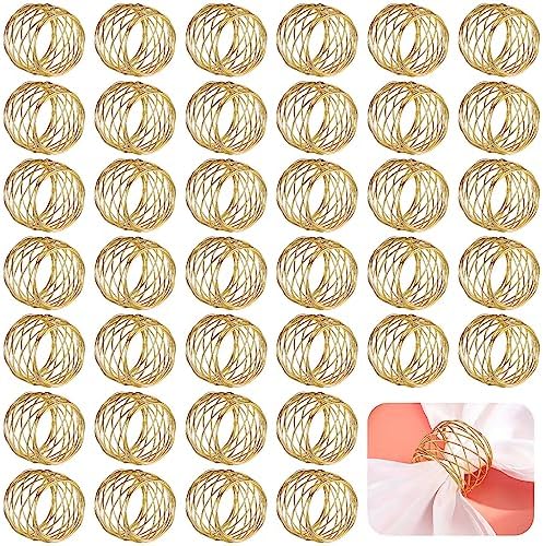 Hicarer 50 Pcs Gold Mesh Napkin Rings Round Metal Napkin Rings Holder Handmade Stainless Steel Napkin Holder for Cloth Napkins for Kitchen Dinning Table Wedding Parties Everyday Use, 1.97 Inch by Hicarer