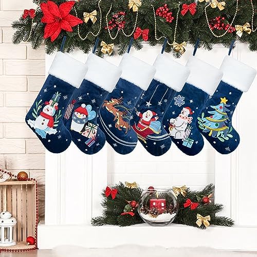 LUBOT Christmas Stocking Family Decorations Dark Night Starry Pattern Xmas Plush Gift Ornaments Embroidery Christmas Stockings for Kids Dogs Holiday Christmas Party Decor 5 Pack - Image 5