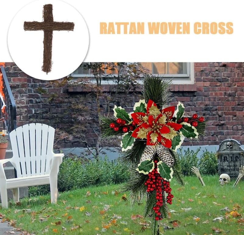 EXCEART Easter Rattan Cross Wreath, 3pcs Cross Shaped Grapevine Wreath Religious Form Base Twig Swag Frame Garland Ring for Church Front Door Wedding 16.9in - Image 7