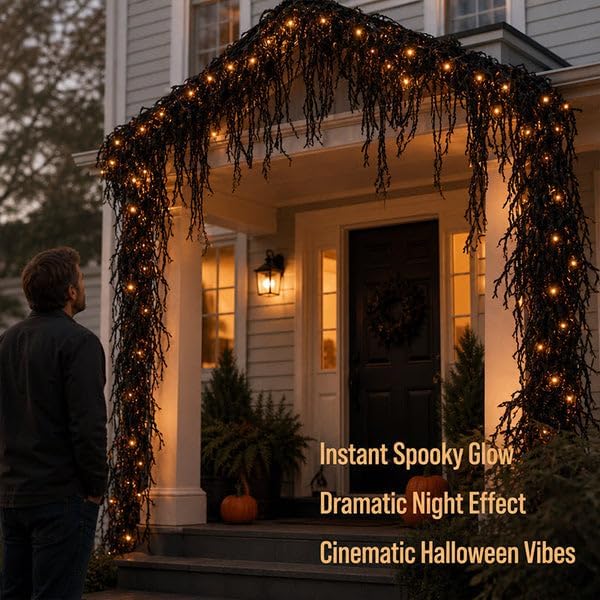Spooky Chic: Halloween Fireplace Decor Set,Spooky Gothic Vine Lights Fireplace Mantel Decoration Set, Halloween Seasonal Display for Indoor Home, Haunted House,Party (Extra Large) - Image 7