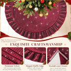 Christmas Tree Skirt Burgundy 60 Inch, Sequin Tree Skirt, Ruffled Design - Image 4
