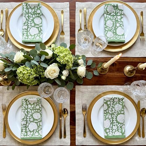 ATOSII Shalimar Green 100% Cotton Fall Cloth Designer Dinner Napkins, Handblock Print, Washable Durable Linen for Everyday Use Wedding Parties Outdoors Christmas I 20 X 20 Inches I Set of 4 - Image 7