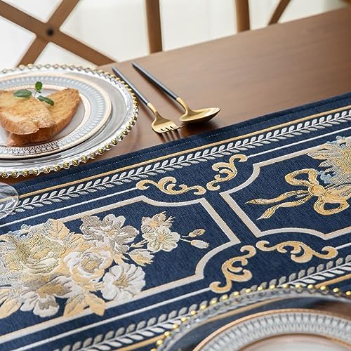 Embroidery Luxury Table Runner, Long Blue Dining Table Runner, Elegant Jacquard Dresser Scarf with Multi-Tassels for Dining Room Party Banquet Table Decor, 13x102inch - Image 4
