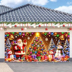 7x16FT Christmas Tree Snowman Garage Door Cover Decorations Merry Christmas Garage Door Banner for Outdoor Indoor Christmas Decorations Party Photography Backdrop by ANNAQUEEN