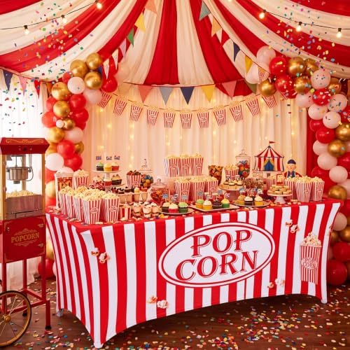Frienda 6ft Popcorn Tablecloth Popcorn Stretch Table Cover Concession Stand - Image 6