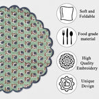 Ridhi Floral Block Print Round Placemats 15" in, Set of 4, Basil Green - Image 5