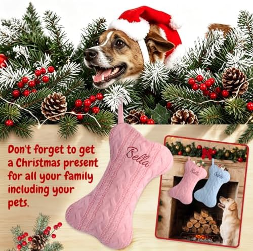 Personalized Dog Christmas Stockings,Custom Embroidered Pet Name & Bone Shape Stocking for Pet,Pink Blue Cable Knit 15.7” Large Dog Stocking for Fireplace Holiday Decor Gifts(9 Pack) - Image 6