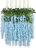 Duovlo 12 Piece Artificial Silk Wisteria Vine 3.6 Feet Hanging Flower Garland String Home Party Wedding Decor (Light Blue) by Duovlo