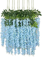 Duovlo 12 Piece Artificial Silk Wisteria Vine 3.6 Feet Hanging Flower Garland String Home Party Wedding Decor (Light Blue) by Duovlo